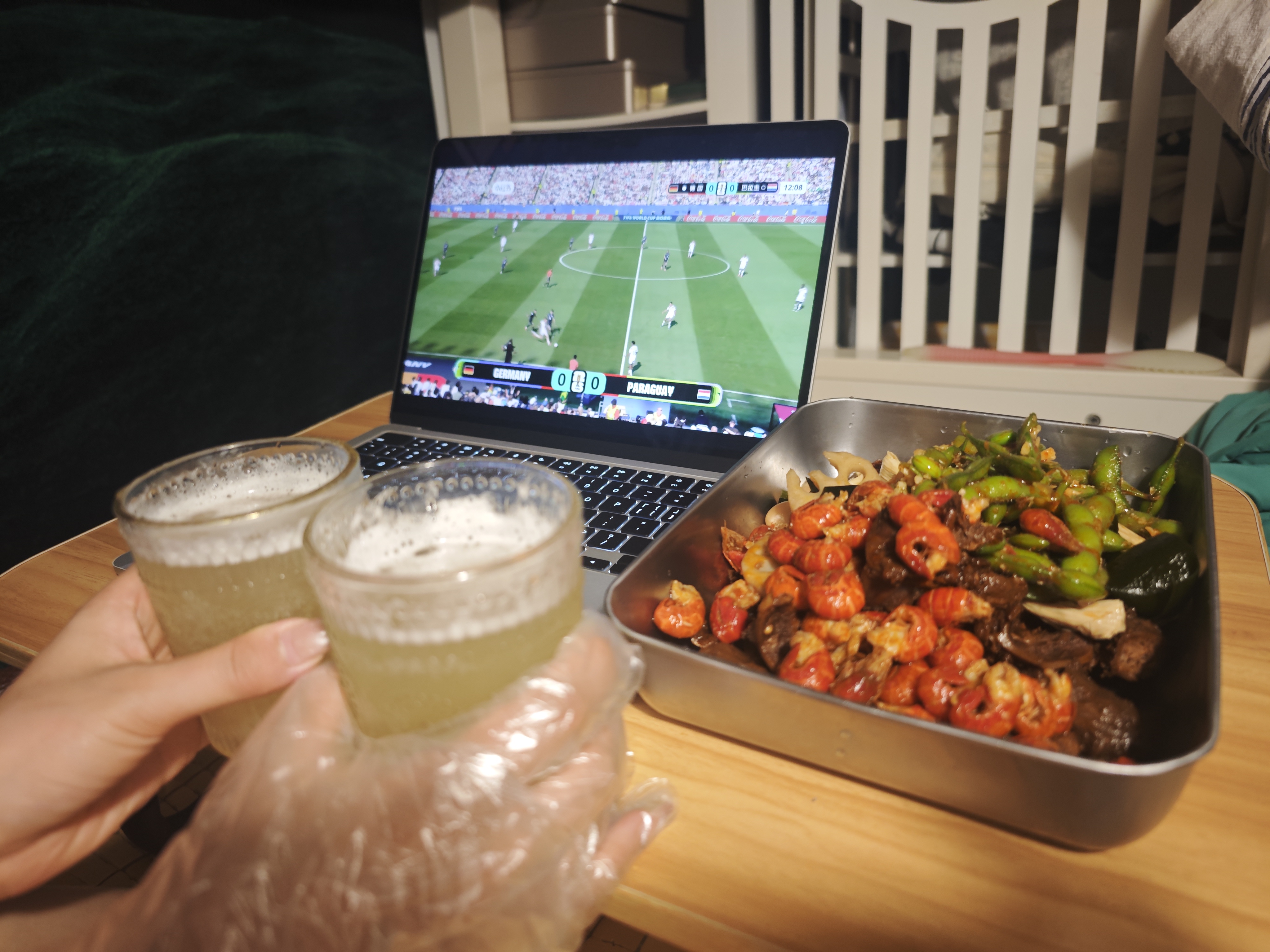 Cherish and Judy ate dinner at home while watching Germany vs Paraguay